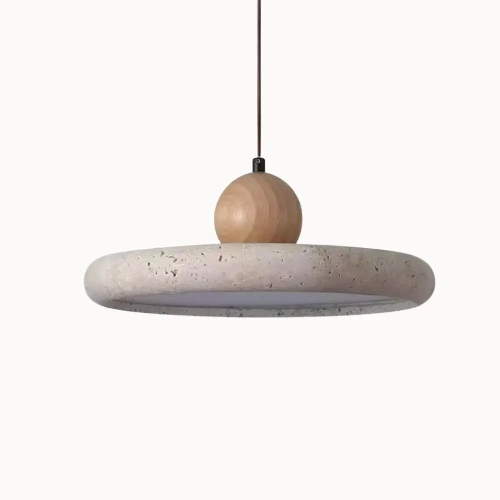 Suspensión Escandinava de Travertino y Madera Ø 30 cm | Lyng
