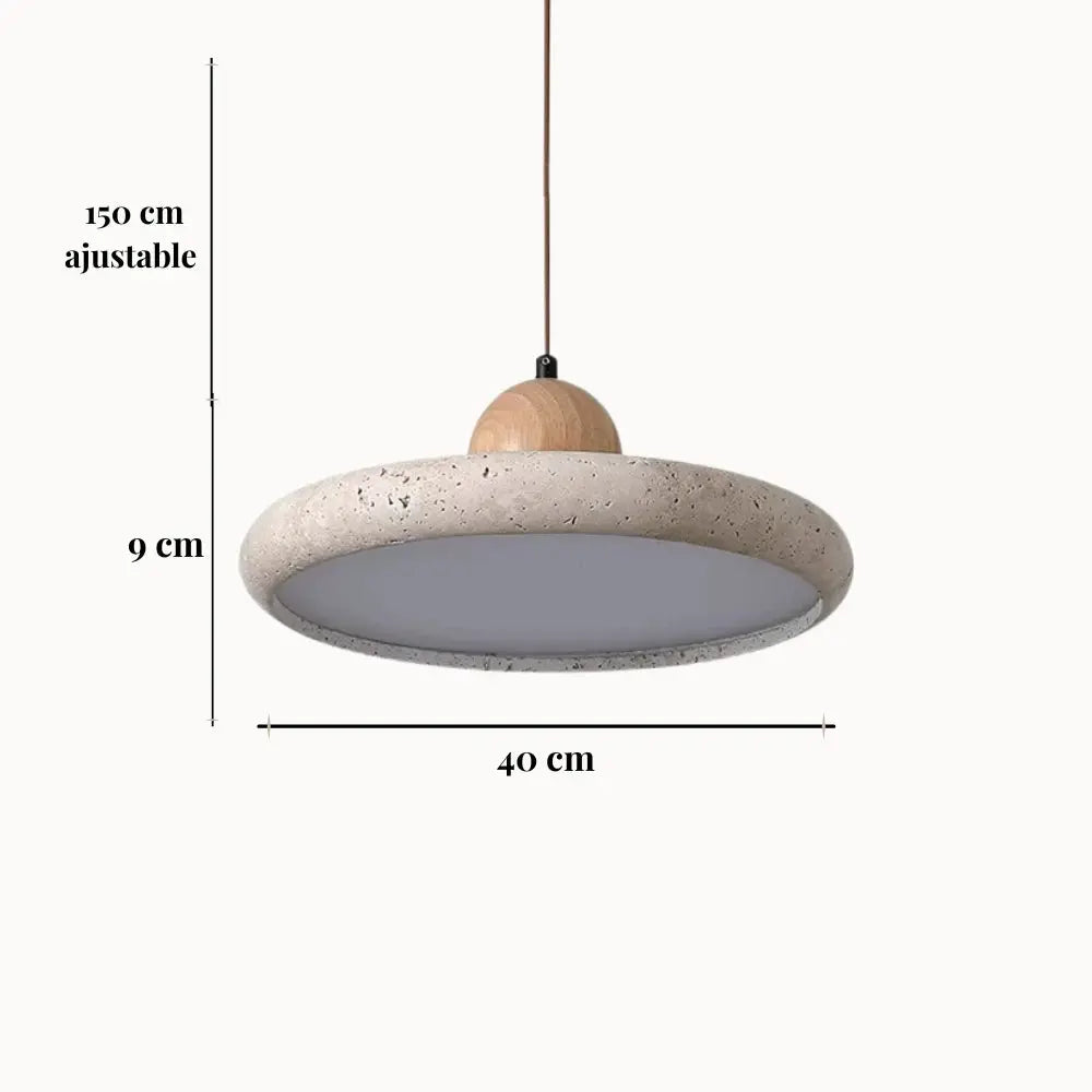 Suspensión Escandinava de Travertino y Madera Ø 30 cm | Lyng