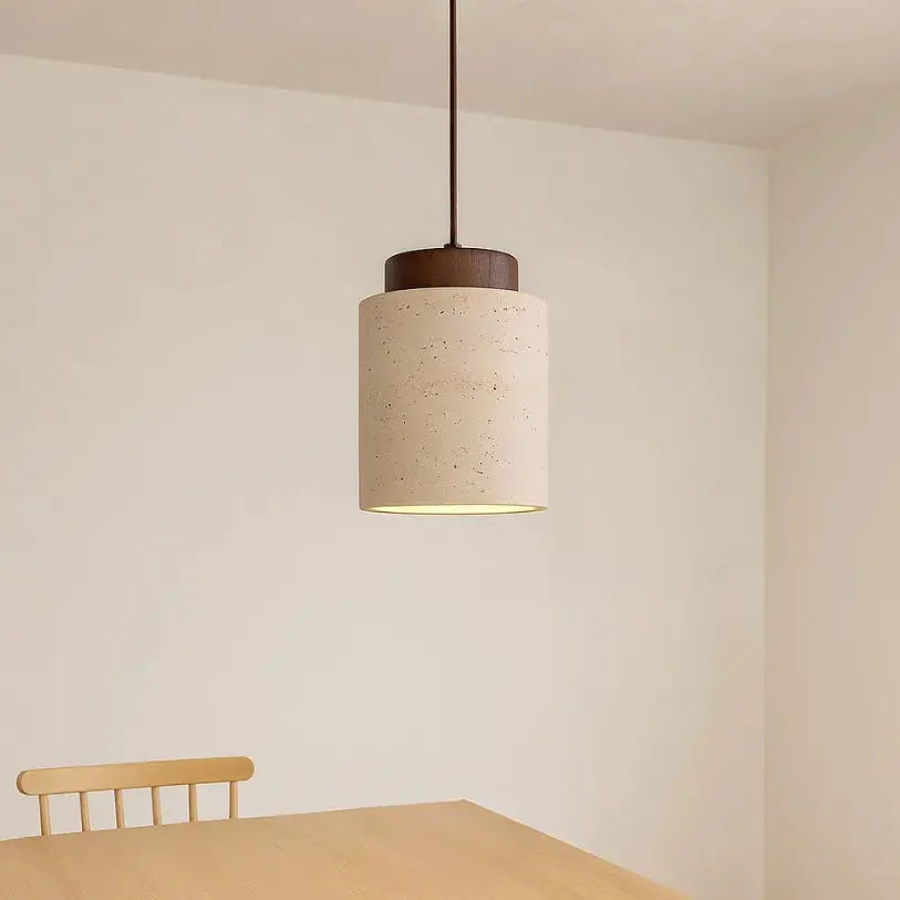 Moderna Lámpara Colgante de Travertino y Madera | Lumi
