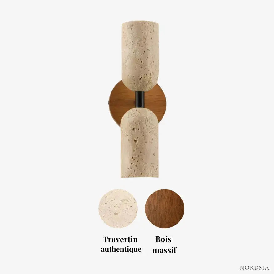 Escandinavian Wall Sconce in Travertine and Solid Wood | Velin